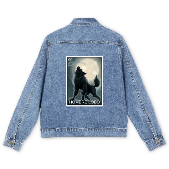 Hombre Lobo Werewolf Card Mexican Lottery Men's Denim Jackets