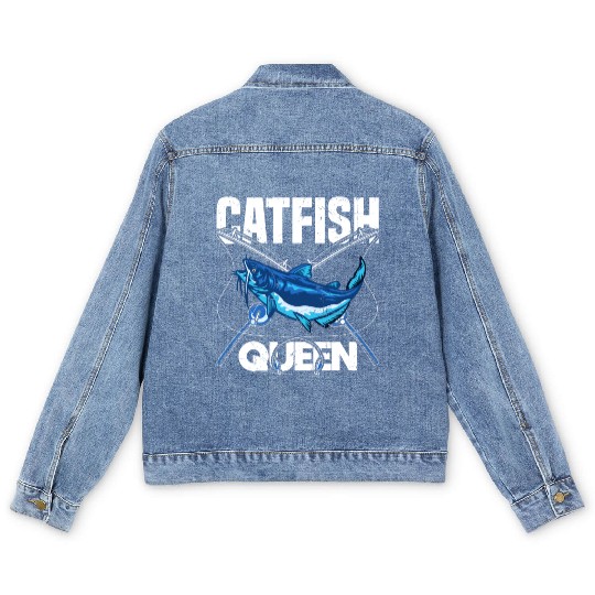 Wels Catfish Design For A Catfish Queen Men's Denim Jackets