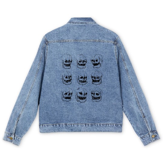 Skeleton head reactions and feelings Men's Denim Jackets