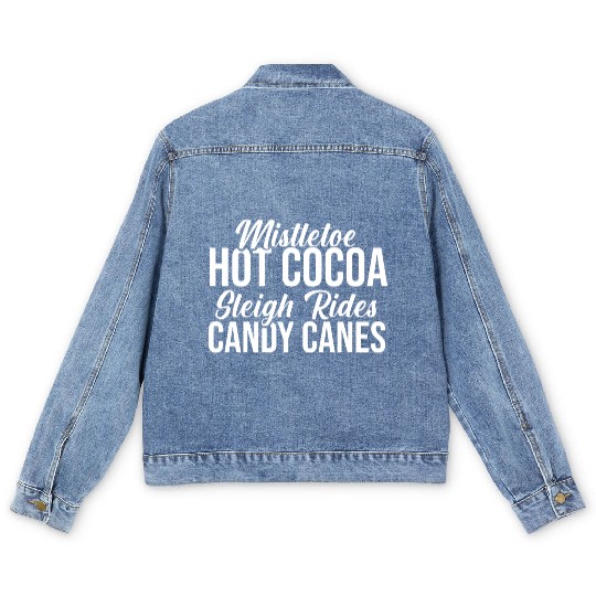 Mistletoe Hot Cocoa Sleigh Rides Candy Canes Men's Denim Jackets