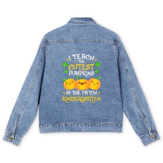 Teacher Halloween Kindergarten Teacher Cutest Pump Men's Denim Jackets