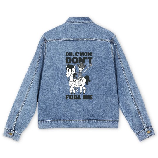 Halloween Cowboy Skeleton Foal Horse Riding Men's Denim Jackets