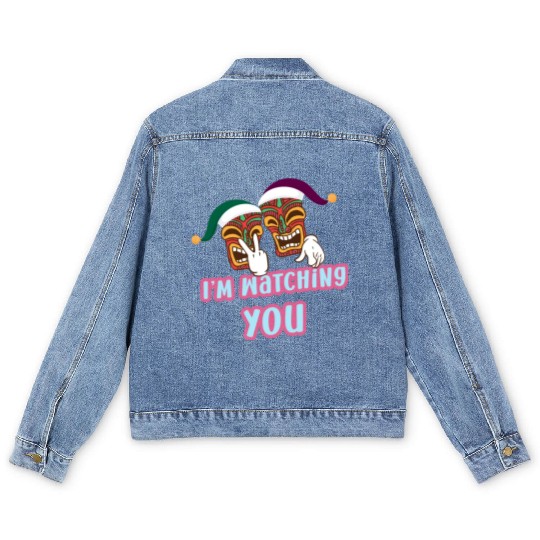I'm Watching You Christmas In July Surfing Santa C Men's Denim Jackets