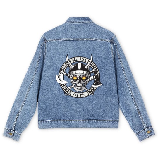 Valhalla Calling Skull And Axes Men's Denim Jackets