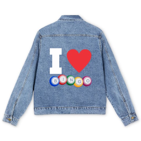 I Love Bingo Funny Bingo Lover Funny Bingo Men's Denim Jackets