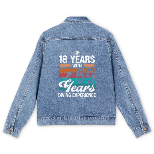 77 Birthday Idea Scuba Diving 77 Year Old Diver Men's Denim Jackets