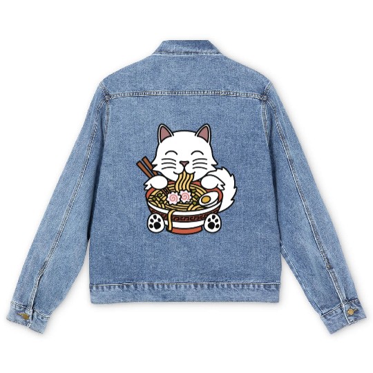 Persian Cat Ramen Noodles Men's Denim Jackets
