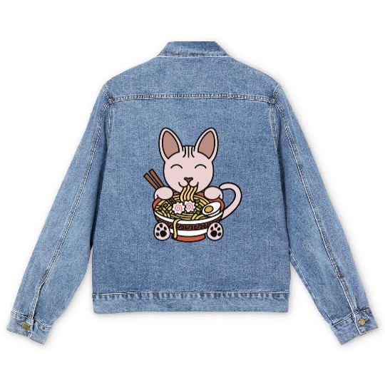 Sphynx Cat Ramen Noodles Men's Denim Jackets