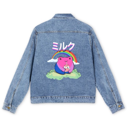 Kawaii Frog Strawberry Milk Bisexual Pride Flag Men's Denim Jackets