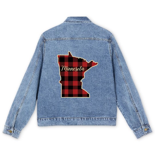 Minnesota Buffalo Plaid Silhouette Home State Men's Denim Jackets
