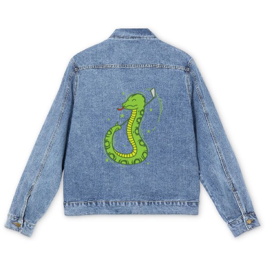 Snake plays Golf Reptile Animal Zoo Men's Denim Jackets