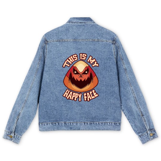 Candy Corn Halloween This Is My Happy Face Funny Men's Denim Jackets