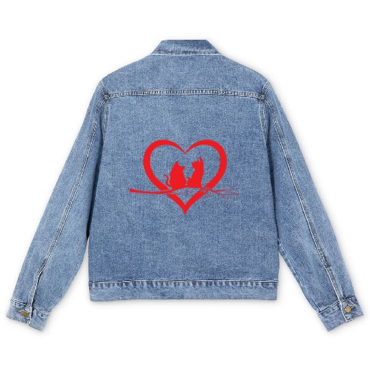 Cats In Lover I Cat Owner Cat Lover Cute Cat Heart Men's Denim Jackets