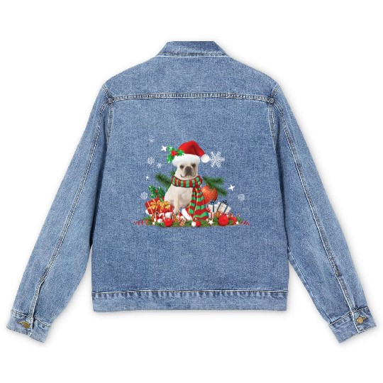 Christmas French Bulldog, Frenchie dog Men's Denim Jackets