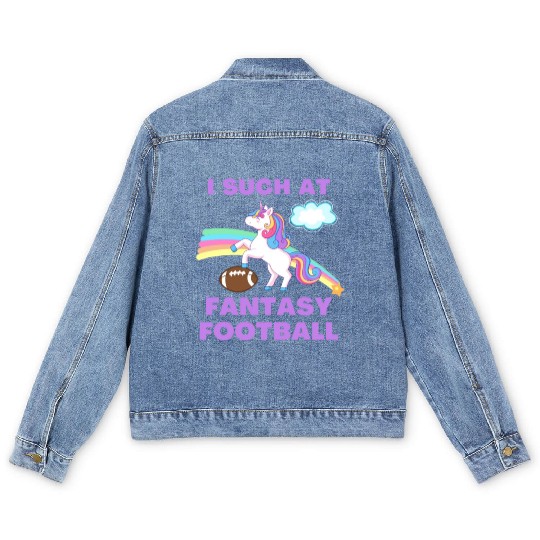 I Suck At Fantasy Football Funny Cute Unicorn Men's Denim Jackets