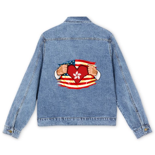 Hong Kongese Who Live in America HongKong Flag Men's Denim Jackets
