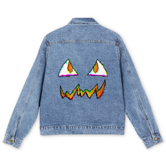 Jack O Lantern Face Glitch Men's Denim Jackets