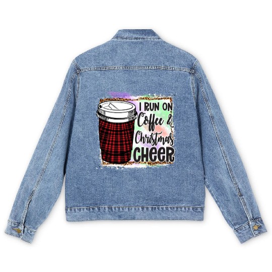 I Run On Coffee Christmas Cheer Men's Denim Jackets