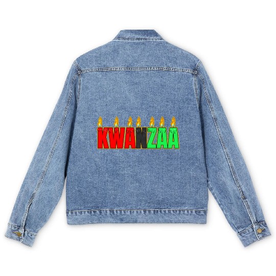 Afro American Candle Kinara Kwanzaa Men's Denim Jackets