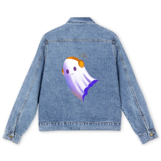 A Ghost with headphones Men's Denim Jackets