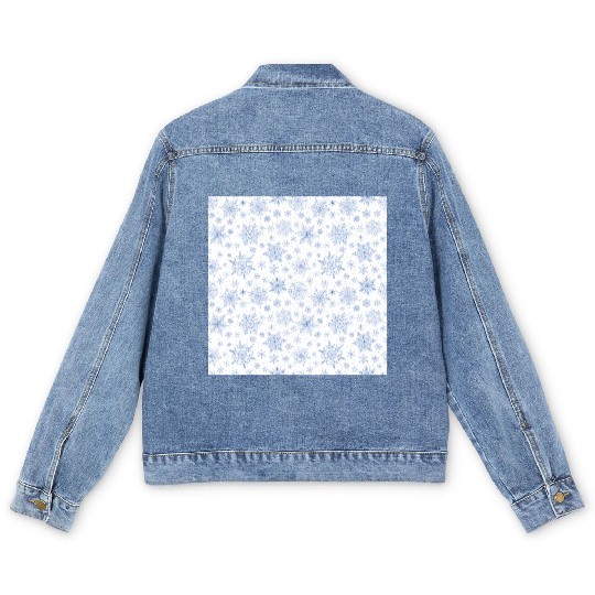 Modern Snowflakes Pattern White Blue Men's Denim Jackets