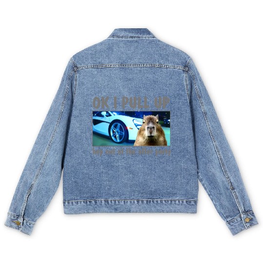 Ok I Pull Up Capybara Meme After Party Rap Song ar Men's Denim Jackets