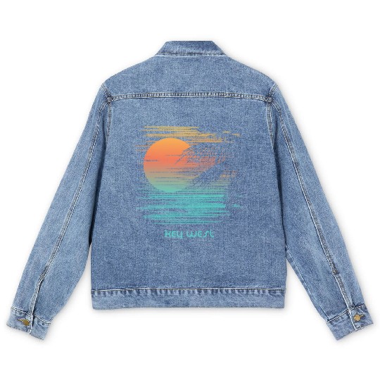 Artistic Key West Florida Palm Tree Vacation Men's Denim Jackets