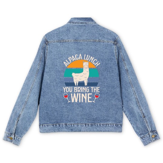 Alpaca Lunch You Bring The Wine Drinker Llama Men's Denim Jackets