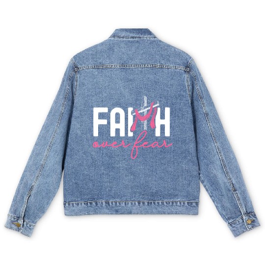 Faith Over Fear Breast Cancer Awareness Support Men's Denim Jackets
