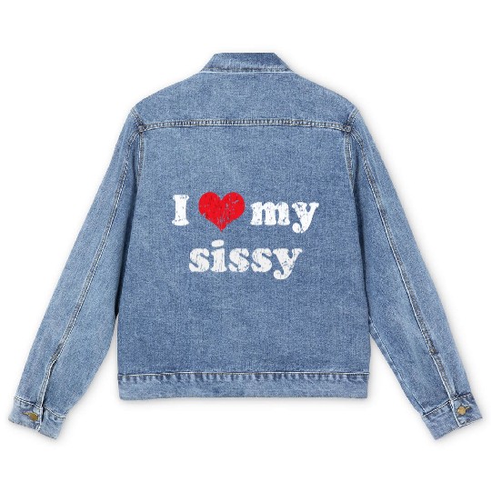 I Love Heart My Sissy Family Brother Sister Men's Denim Jackets