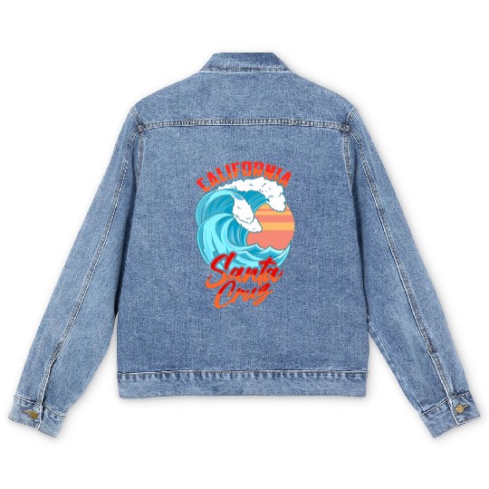 Santa Cruz California Waves Surf Beach Men's Denim Jackets