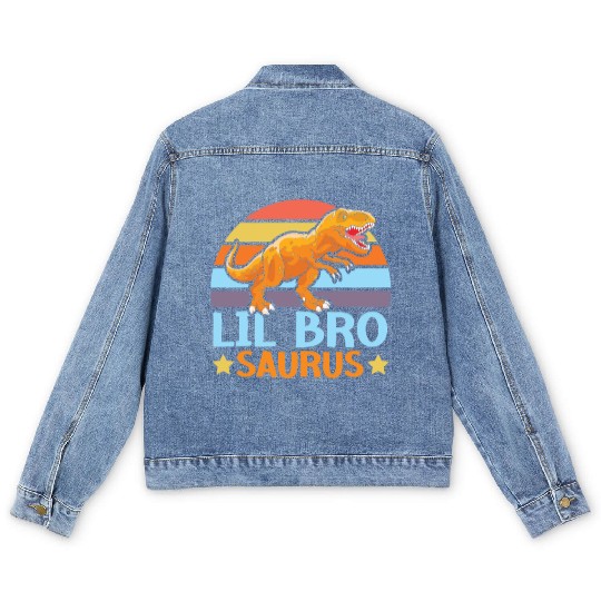 Lil Bro Saurus Best Bro Ever Brotherhood Dinosaur Men's Denim Jackets