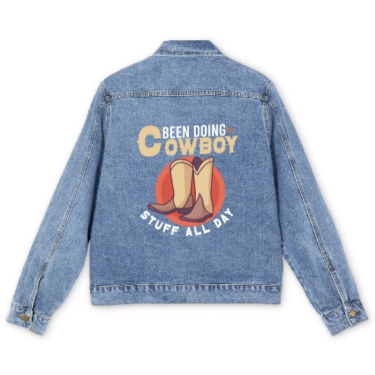 Cowboy Barn Bull Rider Rodeo Country Western Gift Men's Denim Jackets