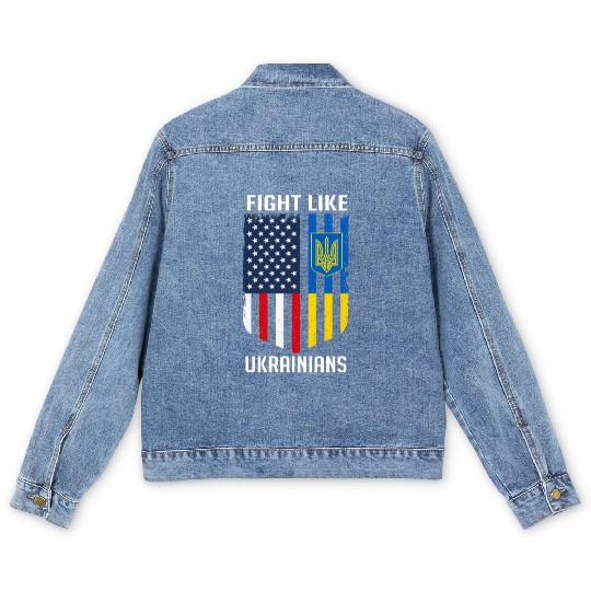 Fight Like Ukrainians Ukraine US Flag Men's Denim Jackets