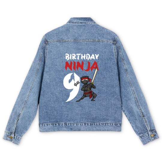 Birthday Party 9 Years Old Japanese Ninja Birthday Men's Denim Jackets