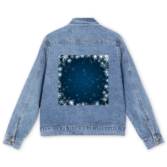 Navy Blue White Snowflakes Pattern Men's Denim Jackets