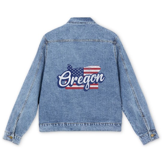 US Flag Oregon Map Design for proud Oregonians Men's Denim Jackets