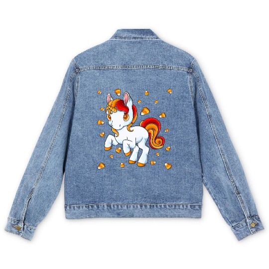 Halloween Unicorn Pony Candy Corn Halloween Men's Denim Jackets