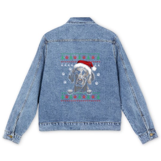 Weimaraner Christmas Ugly Sweater Funny Dog Lover Men's Denim Jackets