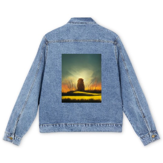 Lion meditate on sunrise, painting Men's Denim Jackets