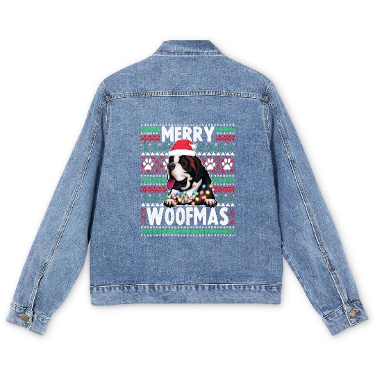 Saint Bernard Christmas Lights Pet Lovers Xmas Paj Men's Denim Jackets