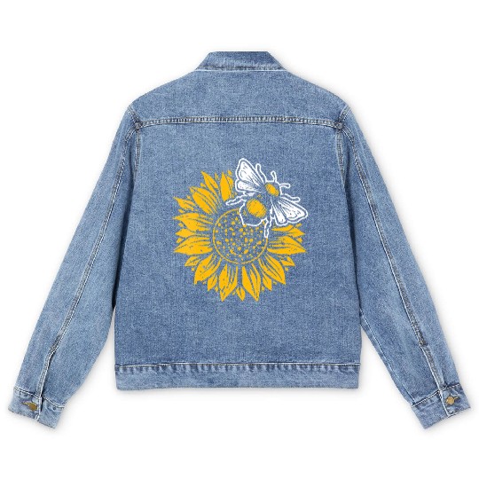 Womens Bumblebee Sunflower Springtime Save The Bee Men's Denim Jackets