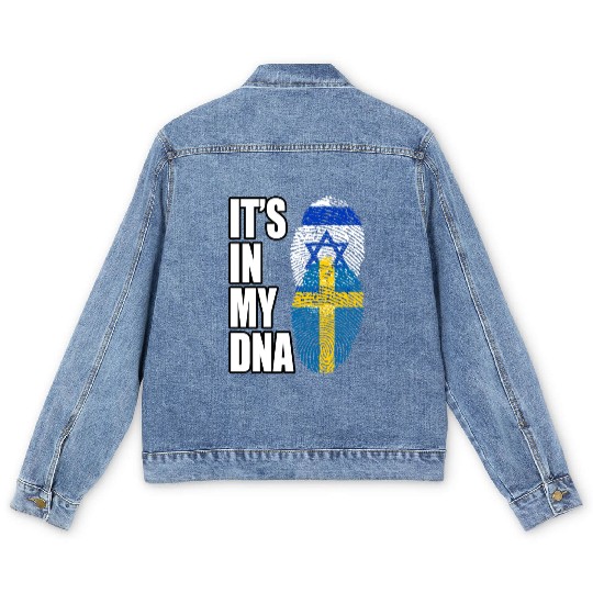 Israel And Swedish Mix Heritage DNA Flag Men's Denim Jackets