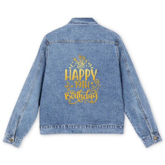 Happy 19th Birthday Presents 19 Year Old Gift Gold Men's Denim Jackets