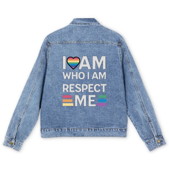 i am who i am respect me rainbow unisex Men's Denim Jackets