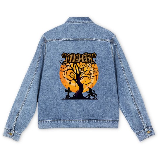 The tree of blood that calls werewolf on a night Men's Denim Jackets