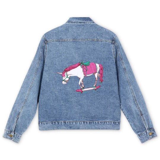 Unicorn on a Skateboard Men's Denim Jackets