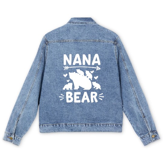 Nana Bear 4 Cubs Cute Grandparents Day Gift 4 Gran Men's Denim Jackets