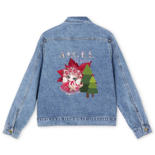 Winter Angel Christmas Tree Poinsettia Men's Denim Jackets