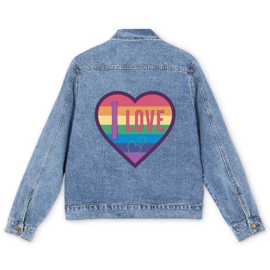colorful heart rainbow unisex love for everyone Men's Denim Jackets